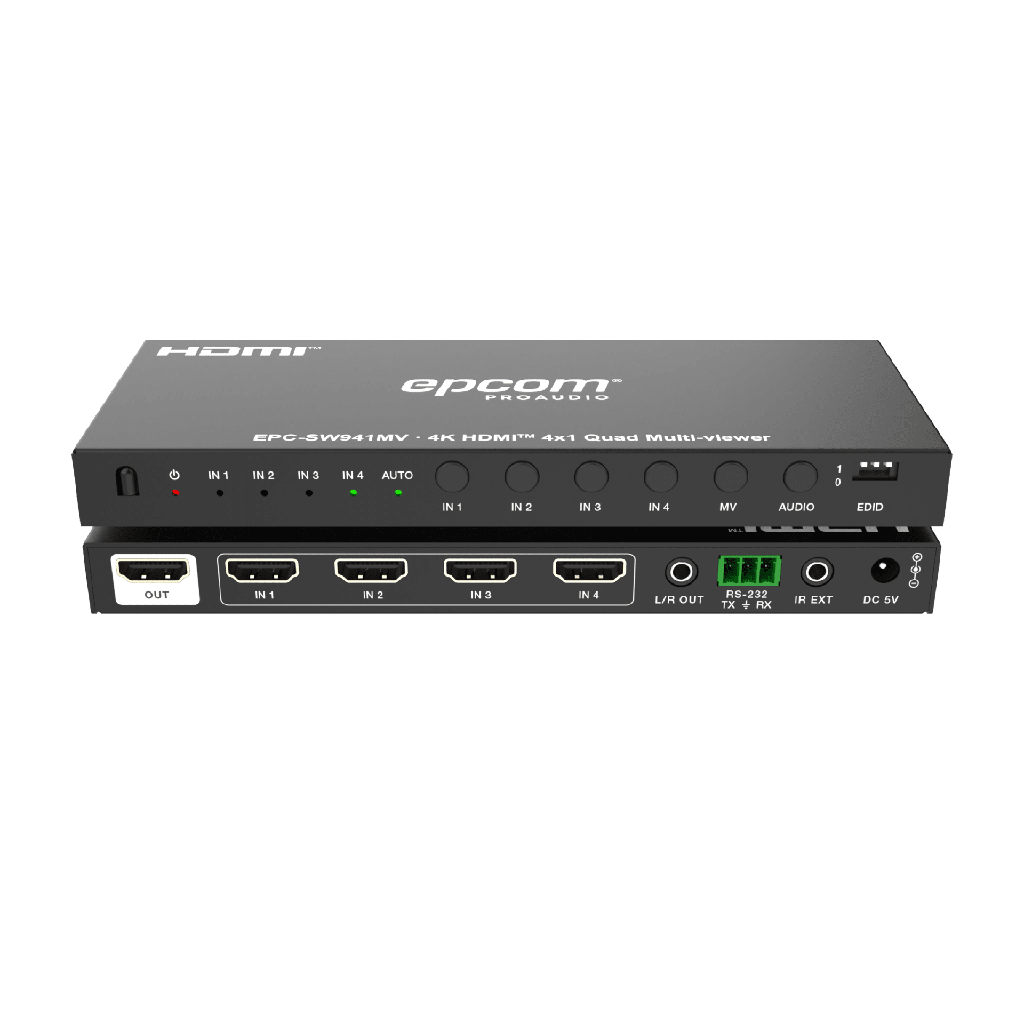 Multivisor HDMI 4x1 | 4K@30Hz | Vista Cuádruple | Cambio Automático/Manual | Control IR