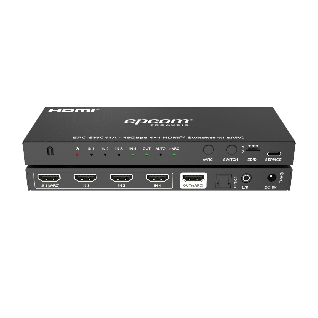 [EPC-SWC41A] EPC-SWC41A Switch HDMI 4x1 | 8K@60Hz 4:2:0 | 48 Gbps | ARC/eARC | Extracción de Audio | Gestión EDID | Control CEC