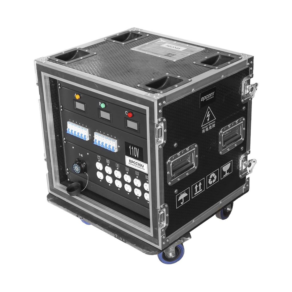 [EP-CC-10U] Centro de carga movil para instalaciones temporales con conexión TIPO socapex a 110v Y 220V | RACK 10U
