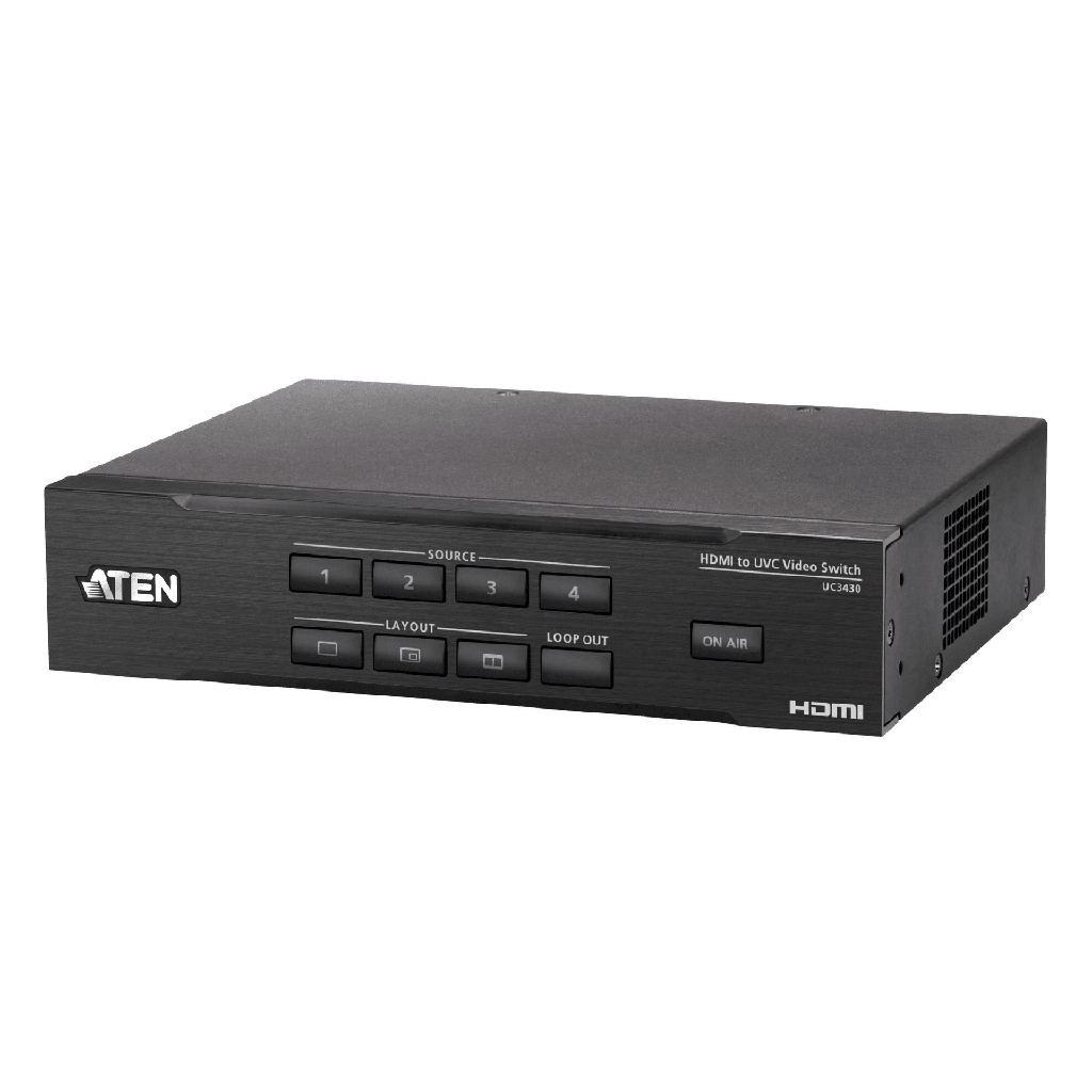 [UC3430] Switcher de Video CAMLIVE PRO 4K / 4 Entradas HDMI / USB-C 4K@30 / Mezclador de Audio y Video / PiP/PoP/Chroma Key / Compatible con Windows y Mac / Control Remoto ATEN OnAir Lite