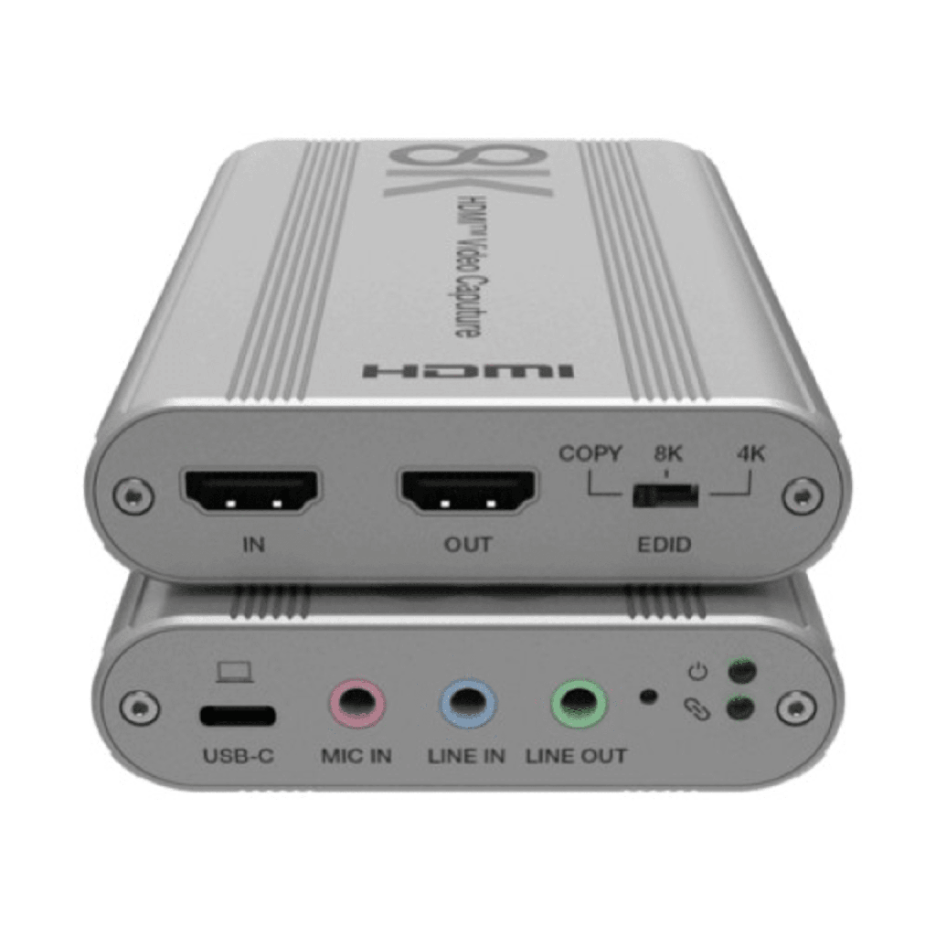 [EPCUH80] EPCUH80 Tarjeta de Captura HDMI 8K a USB 3.2 Gen 1 | Resolución 8K@60Hz y 4K2K@144Hz | Ancho de Banda 48Gbps | Mezcla de Audio HDMI-Micrófono-Línea | Compatibilidad Multiplataforma Windows-macOS-Linux | Carcasa de Aluminio Plateado