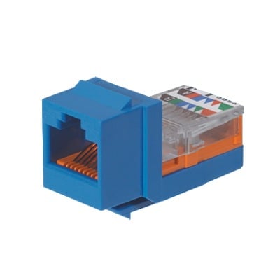 [NK5E88MBUY] Conector Jack Estilo Leadframe, Tipo Keystone, Categoría 5e, de 8 posiciones y 8 cables, Color Azul