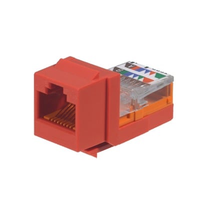 [NK5E88MRDY] Conector Jack Estilo Leadframe, Tipo Keystone, Categoría 5e, de 8 posiciones y 8 cables, Color Rojo