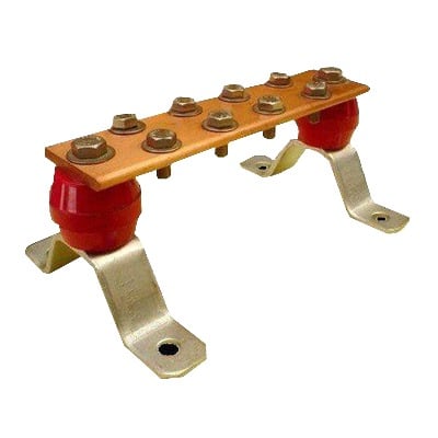 [TG-BUS-G10] Barra para Unión de Cobre con Capacidad de 1000A, medidas  7-7/8 x 2 x 1/4 in., con Aisladores (Sin Gabinete)