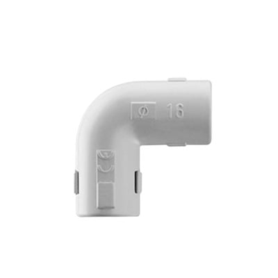 Unión en L (Codo) para tubería rígida, recomendado para cable eléctrico, PVC Auto-extinguible, de 16 mm