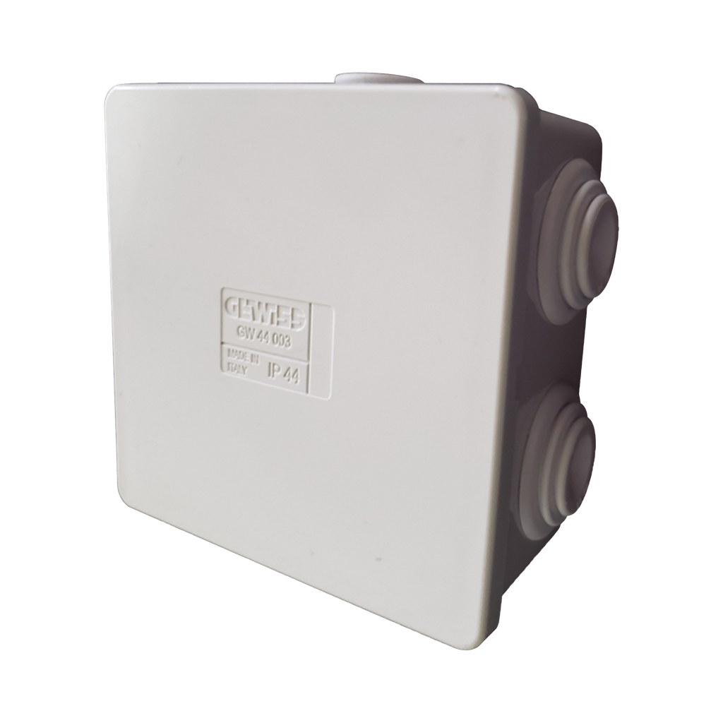 Caja Estanca de PVC Para Derivación y Conexión, 6 Entradas, Tapa a Presión, 80×80×40 mm (Mayor Área Interna, Uso Exterior IP44, Material que no Propaga el Fuego y Libre de Hálogenos