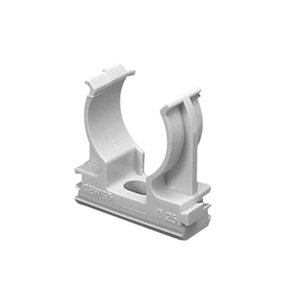 [GW-50-602] Soporte de presión (Abrazadera), PVC Auto-extinguible, abierto para tubería de 20 mm