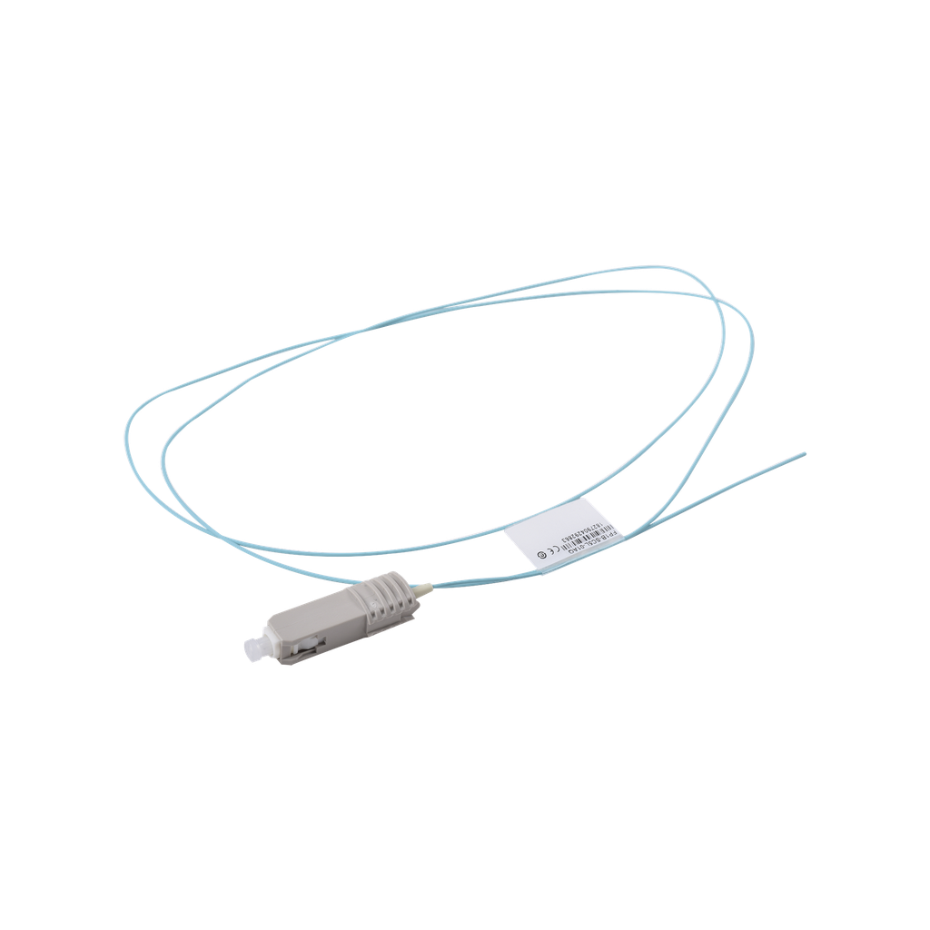 [FP1B-SC5L-01AQ] Pigtail de Fibra Óptica SC Simplex, Multimodo OM3 XGLO 50/125, OFNR, Color Aqua, 1 Metro