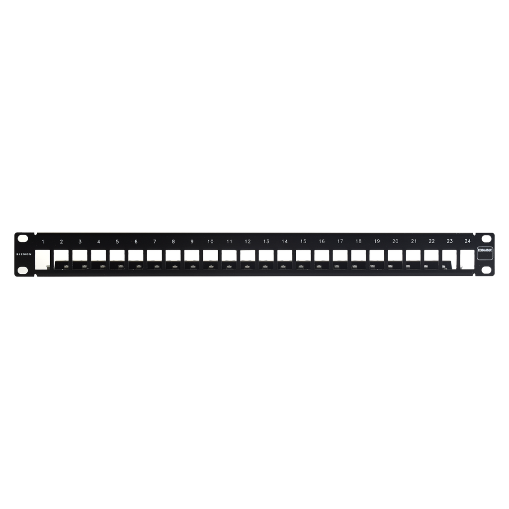 Patch Panel TERA-MAX Blindado de 24 Puertos, Modular (vacío), Plano, Color Negro, 1UR