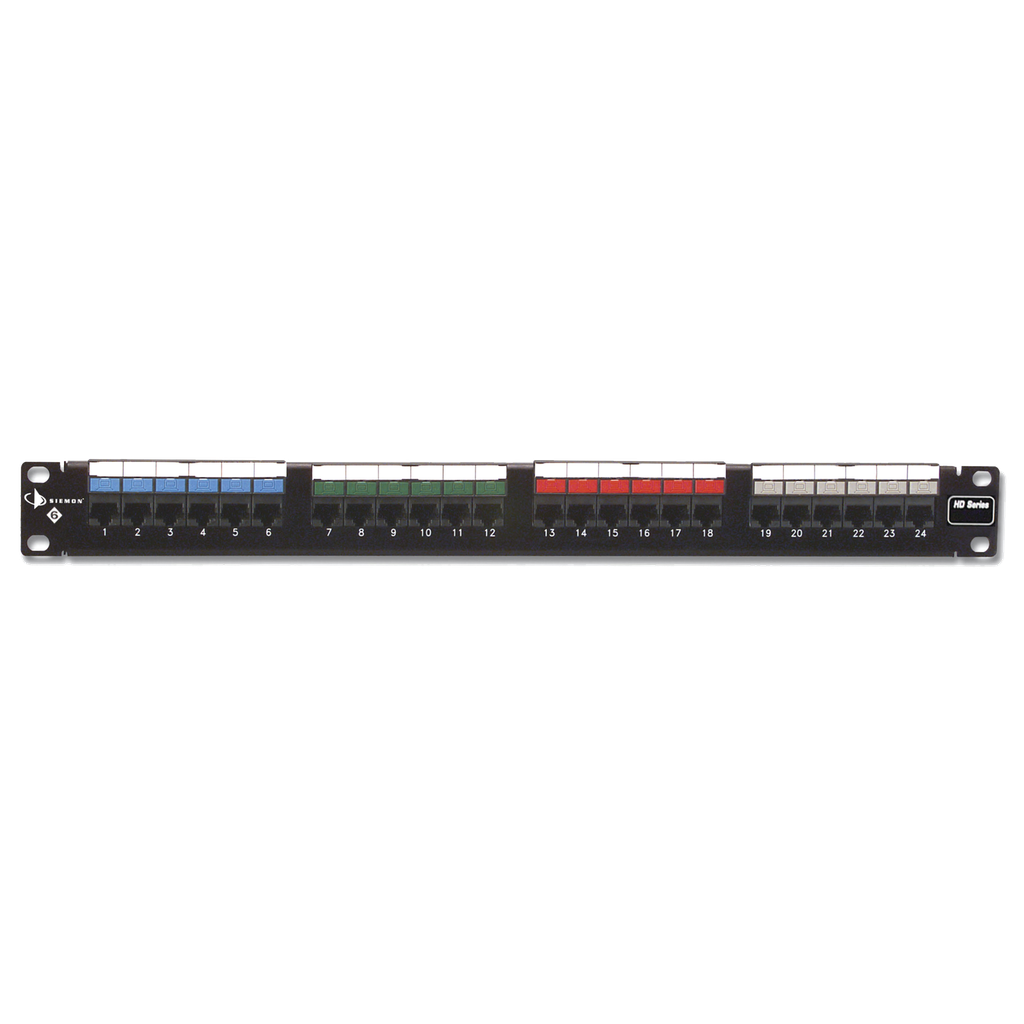 Patch Panel UTP HD6 de 24 puertos, Precargado con Jacks Categoría 6, Plano, 1UR