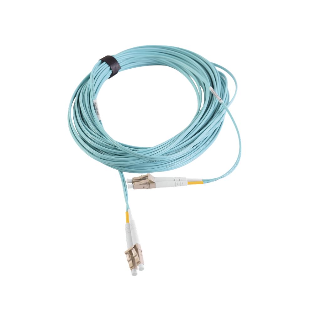 Jumper de Fibra Óptica Multimodo 50/125 XGLO OM3, LC-LC Duplex, OFNR, Color Aqua, 15 Metros