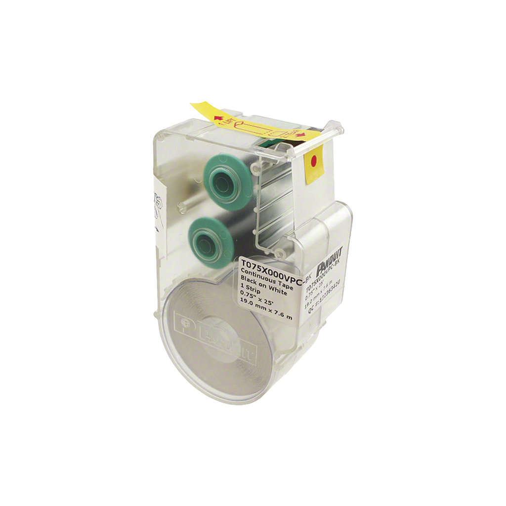 [T075X000VPC-BK] Casete de Etiquetas de Vinilo de Cinta Continua, Color Negro Sobre Blanco, Uso Interior/Exterior, 19.05 mm de Ancho x 7.6 Metros de Largo