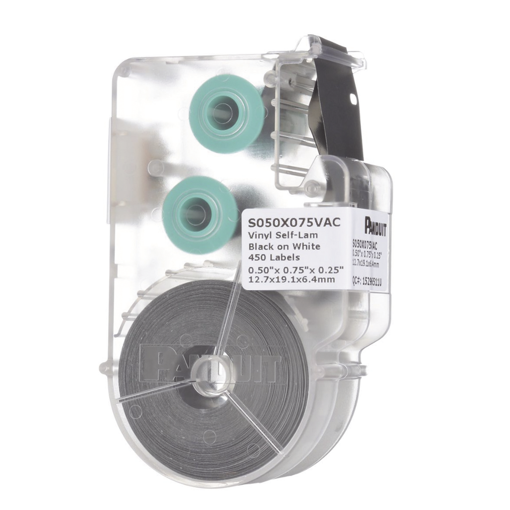 [S050X075VAC] Casete de 450 Etiquetas Autolaminadas de 12.7 x 19.1 mm, para Cables de 2 a 4 mm de Diámetro, Área de Impresión Color Blanco