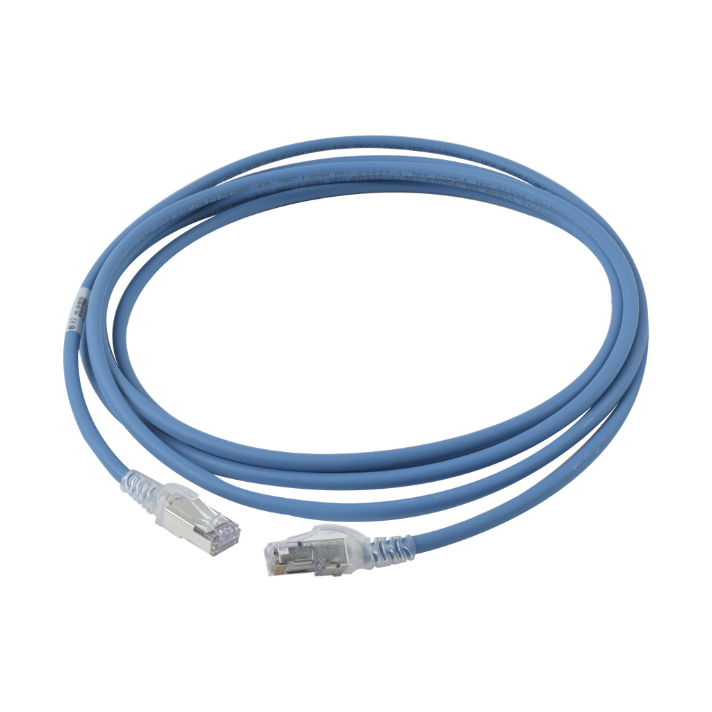 Patch Cord Skinny Cat6A Blindado S/FTP, 10ft, Diámetro Reducido 28 AWG, Color Azul