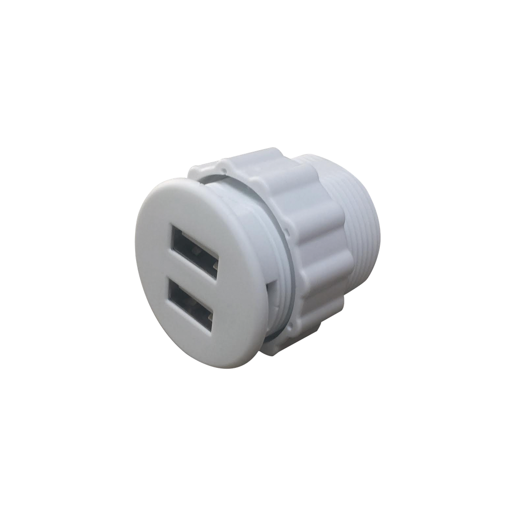 [USB-MINI-REDW] Mini empotrable redondo color blanco con 2 puertos USB, con cable