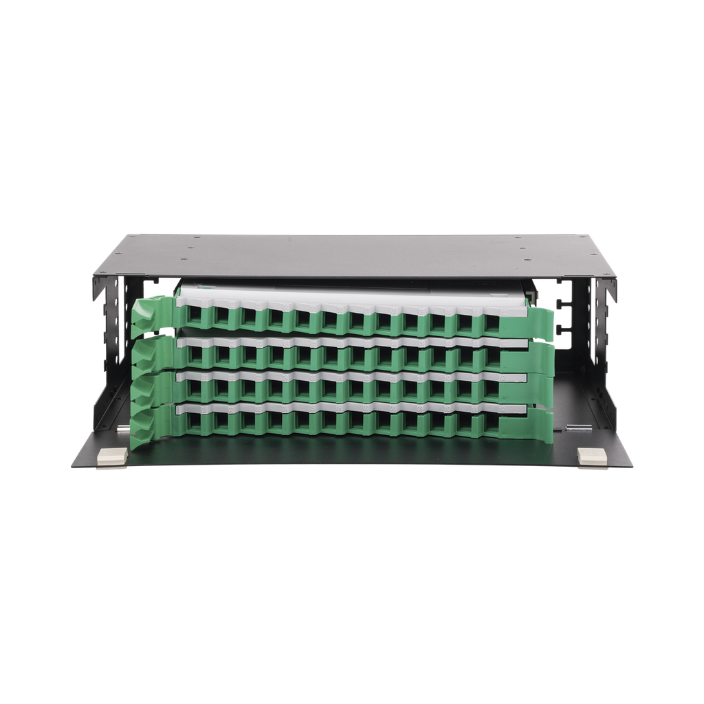 Distribuidor de Fibra Óptica con bandejas deslizables, vacío, 19in, acepta 48 adaptadores LC Duplex o LC Simplex o 48 SC Simplex, 3U