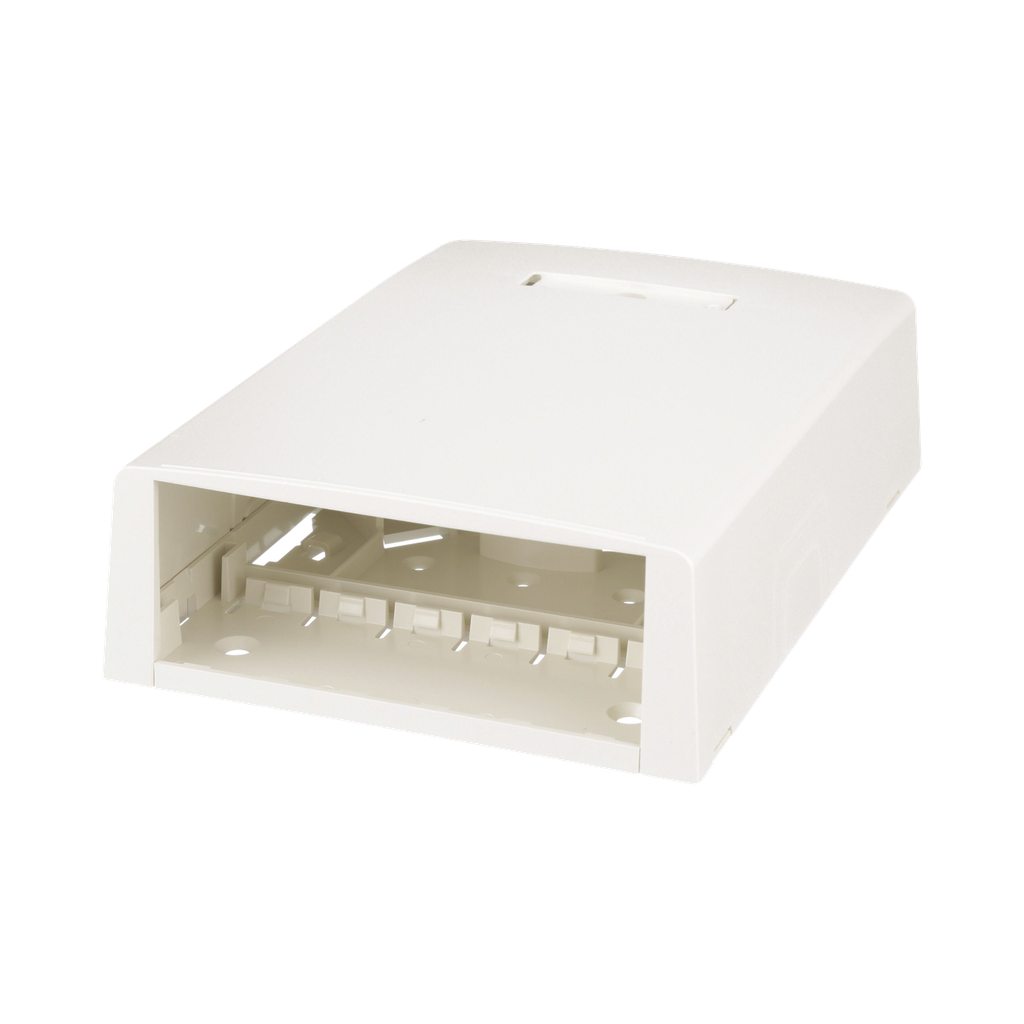 [CBXF12IW-AY] Caja de Montaje en Superficie, Con Accesorio para Resguardo de Fibra Óptica, Para 12 Módulos Mini-Com, Color Blanco Mate