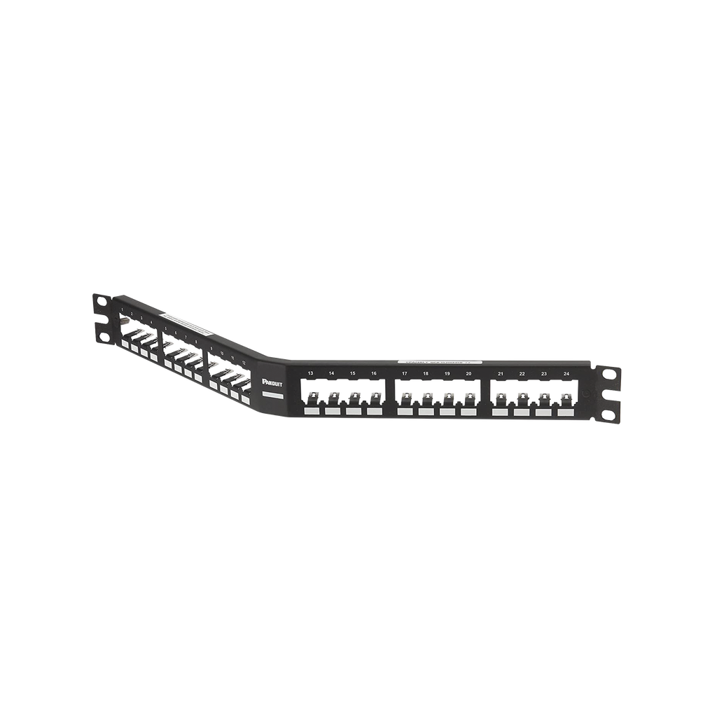 Panel de Parcheo Modular Mini-Com (Sin Conectores), Angulado, Totalmente Blindado, de 24 puertos, 1UR