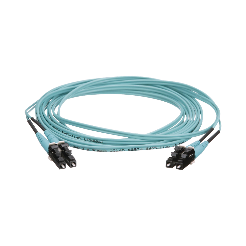 [FZ2ERLNLNSNM013] Jumper de Fibra Óptica Multimodo 50/125 OM4, LC-LC Duplex, OFNR (Riser), Color Aqua, 13 Metros