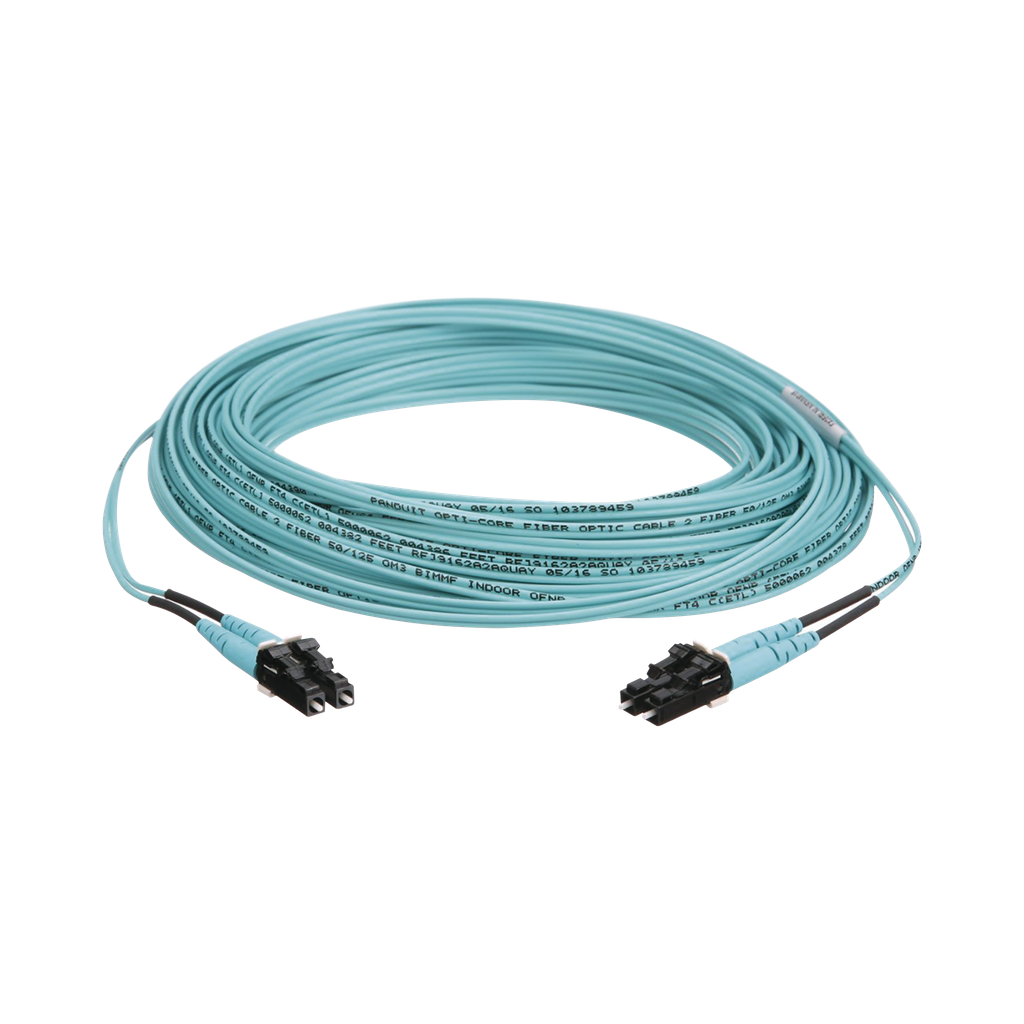 [FX2ERLNLNSNM015] Jumper de Fibra Optica Multimodo 50/125 OM3, LC-LC Duplex, OFNR (Riser), Color Aqua, 15 Metros