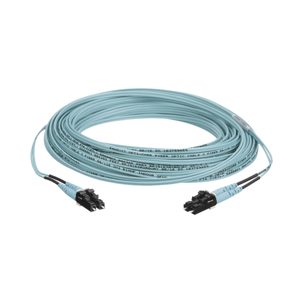 [FX2ERLNLNSNM050] Jumper de Fibra Optica Multimodo 50/125 OM3, LC-LC Duplex, OFNR (Riser), Color Aqua, 50 Metros