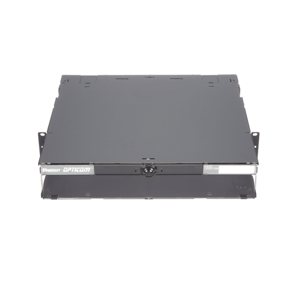 [FCE2U] Panel de Distribución de Fibra Óptica, Acepta 8 Placas FAP o FMP, Bandeja Deslizable e Inclinable Hacia Abajo, Hasta 192 Fibras, Color Negro, 2UR