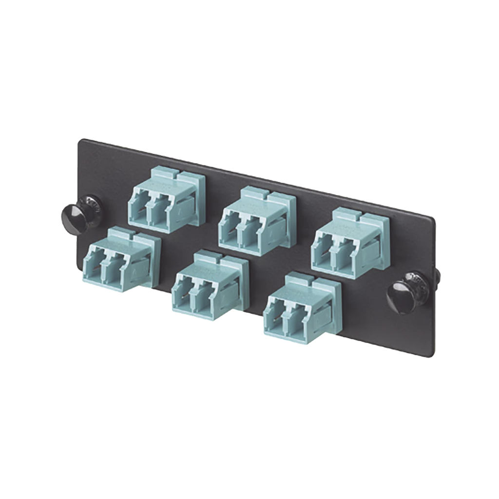 [FAP6WAQDLCZ] Placa Acopladora de Fibra Optica FAP, Con 6 Conectores LC Duplex (12 Fibras), Para Fibra Multimodo OM3/OM4, Color Aqua