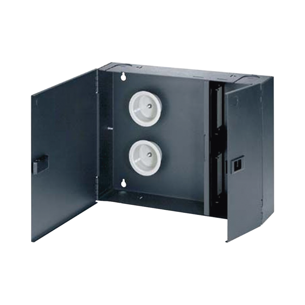 [FWME4] Caja de Conexión de Fibra Óptica, Para Montaje en Pared, Acepta 4 Placas Acopladoras FAP o FMP, Hasta 96 Fibras, Color Negro