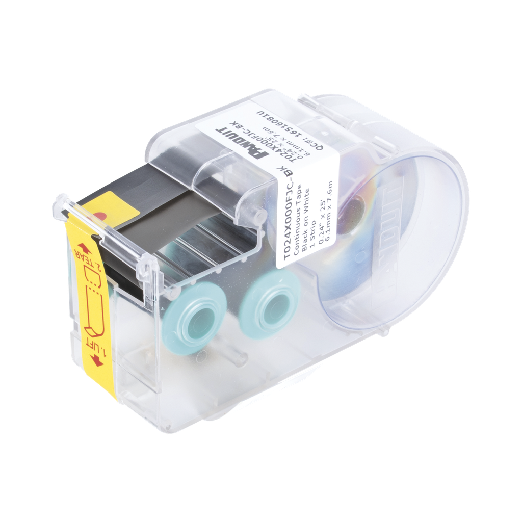 [T024X000FJC-BK] Casete de Etiquetas de Poliolefina de Cinta Continua, Color Blanco sobre Negro, Uso Interior/Exterior, 6.1 mm de Ancho x 7.6 metros de Largo