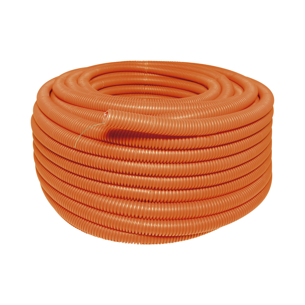 Manguera Poliducto Corrugado Flexible Naranja Reforzado de 1 x 50 m Para Instalaciones Eléctricas /Polietileno Alta Densidad HDPE/ Sin guía /Resistente a Intemperie.