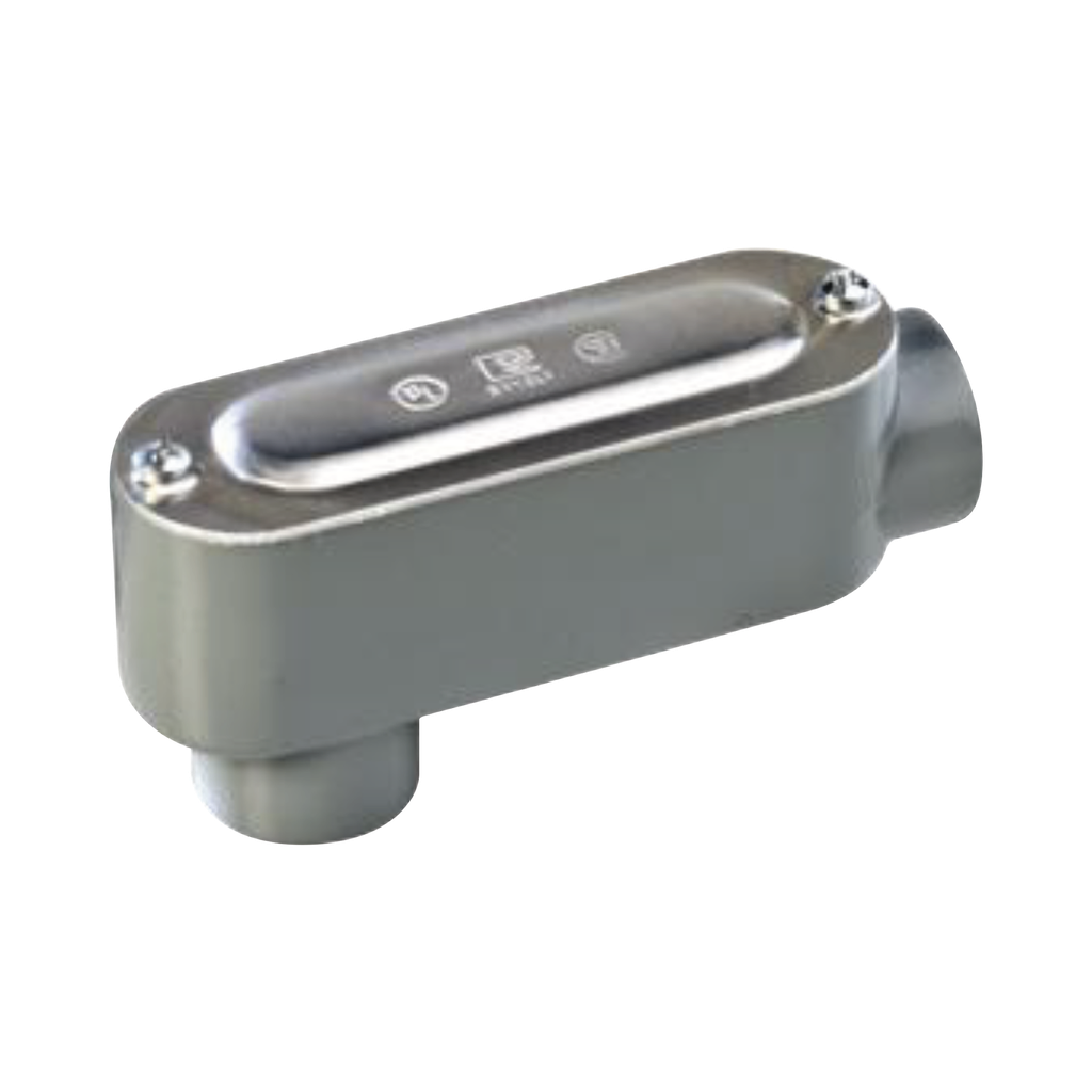 Caja oval roscada tipo LB de 1 1/2 (38.1mm) incluye tapa y tornillos.