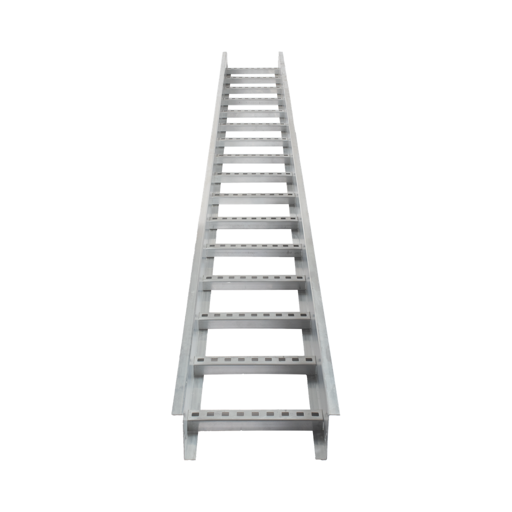 Escalera de Aluminio Portacables / Perfil Z / Peralte 3 1/4 /Paso 9 / Ancho 9 / 3.66 metros / Capacidad Máx. 205 Cables / Incluye Cople Union y Tornillería