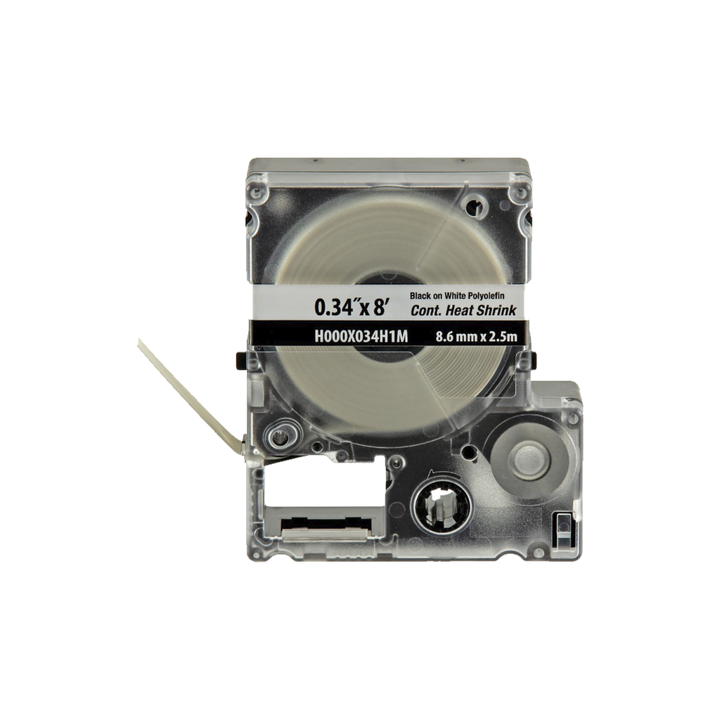[H000X034H1M] Casete de Etiquetas de Poliolefina de Cinta Continua, Tubo Termocontráctil, 8.6 (0.34 in) mm de Ancho y 2.4 m de largo, Para Cables de 1.5 a 4.8 mm (18-12 AWG) de Diámetro, Color Blanco