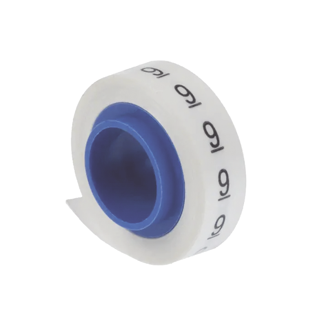 [PMDR-0-9] 10 Rollos de Etiquetas Marcadoras, Pre-Impresos con los Números 0-9, de 2.4 metros, Color Blanco