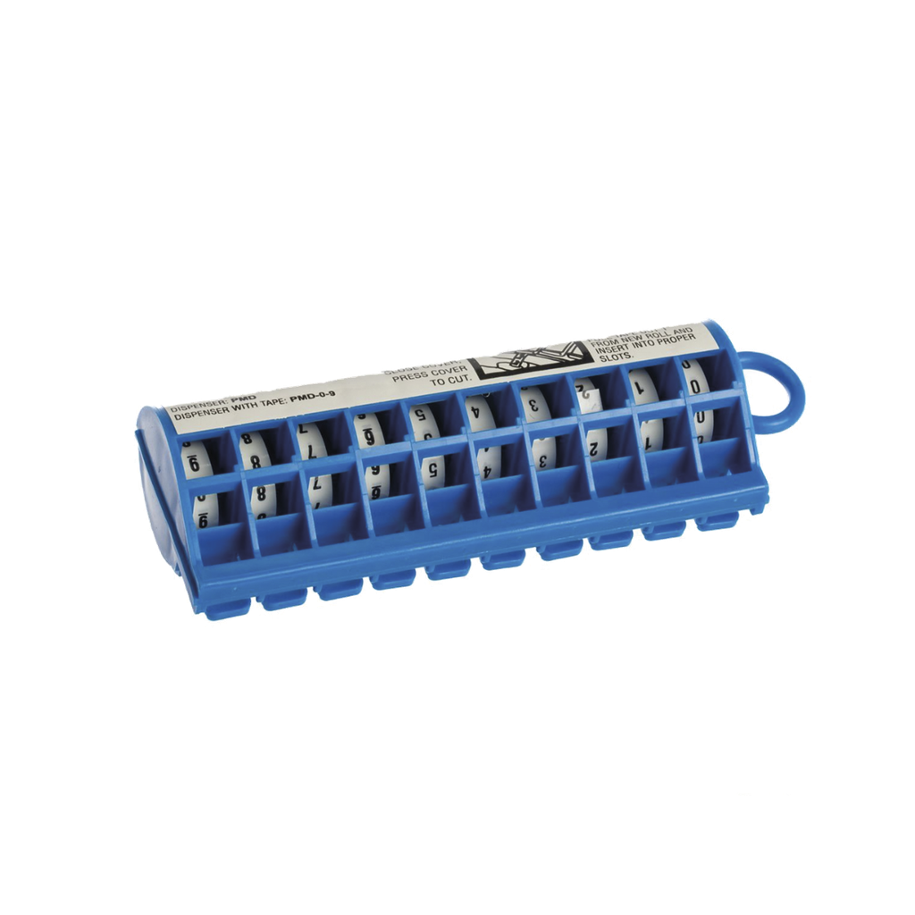[PMD-0-9] Dispensador de Etiquetas Marcadoras, Con rollos Pre-Impresos con Números 0-9, de 2.4 metros, Color Blanco