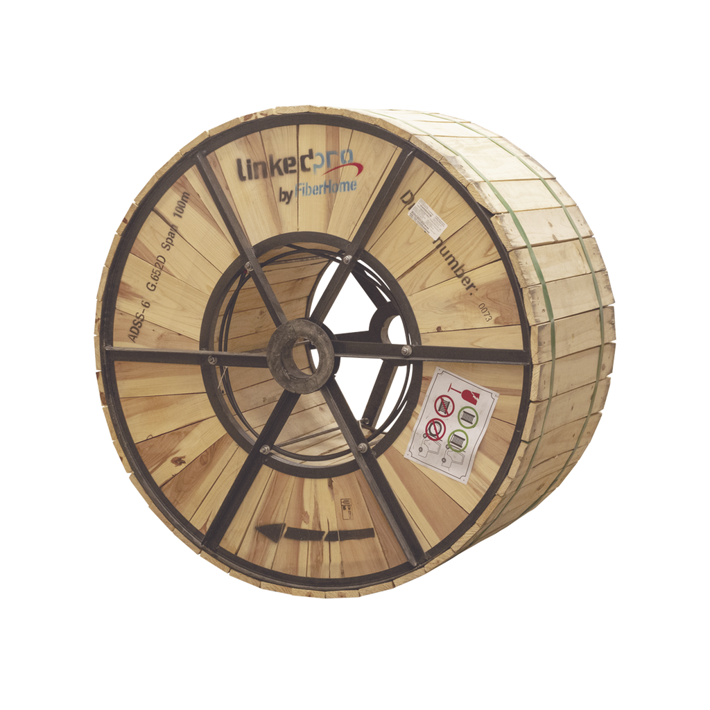 Carrete de 4 km de Fibra Óptica Aérea (ADSS) G.652D, Monomodo de 6 Hilos, Exterior, Span 100, Loose Tube