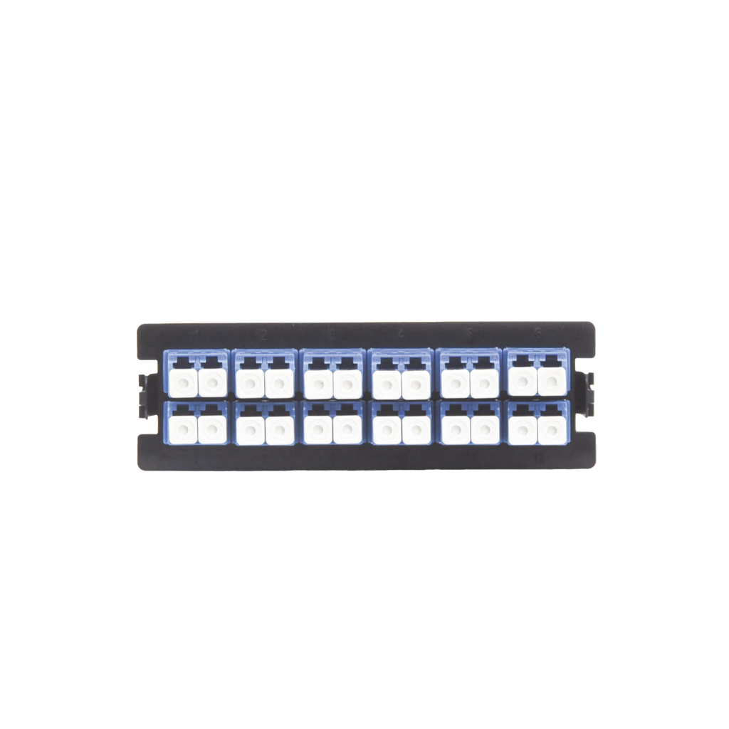 Placa acopladora para Distribuidor de Fibra Óptica LP-ODF-8024, incluye 12 acopladores LC Duplex Para fibra Monomodo