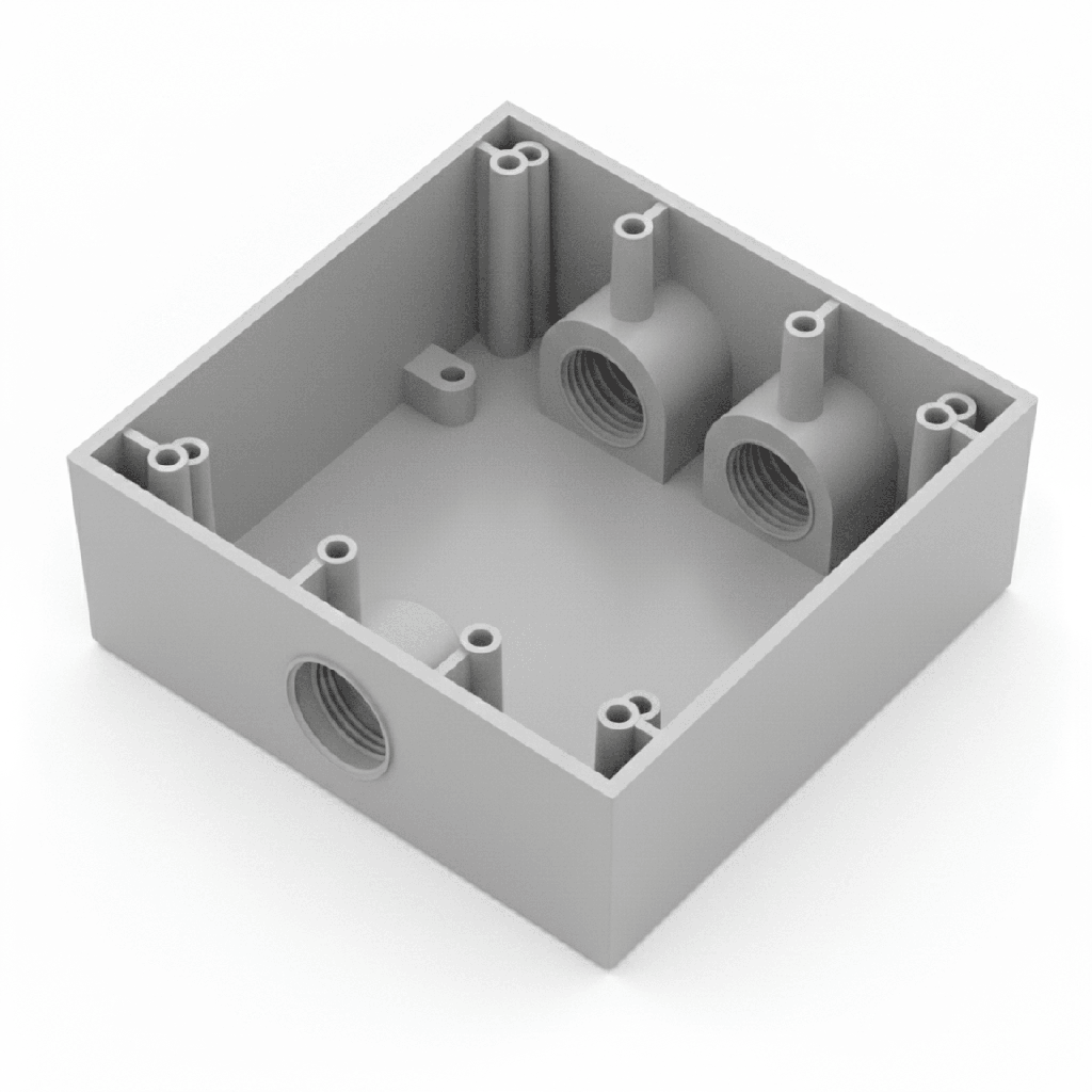 Caja Condulet Cuadrada de 3/4 (19.05 mm)/ 3 Bocas (2 Arriba-1 Abajo) / A Prueba de Intemperie.