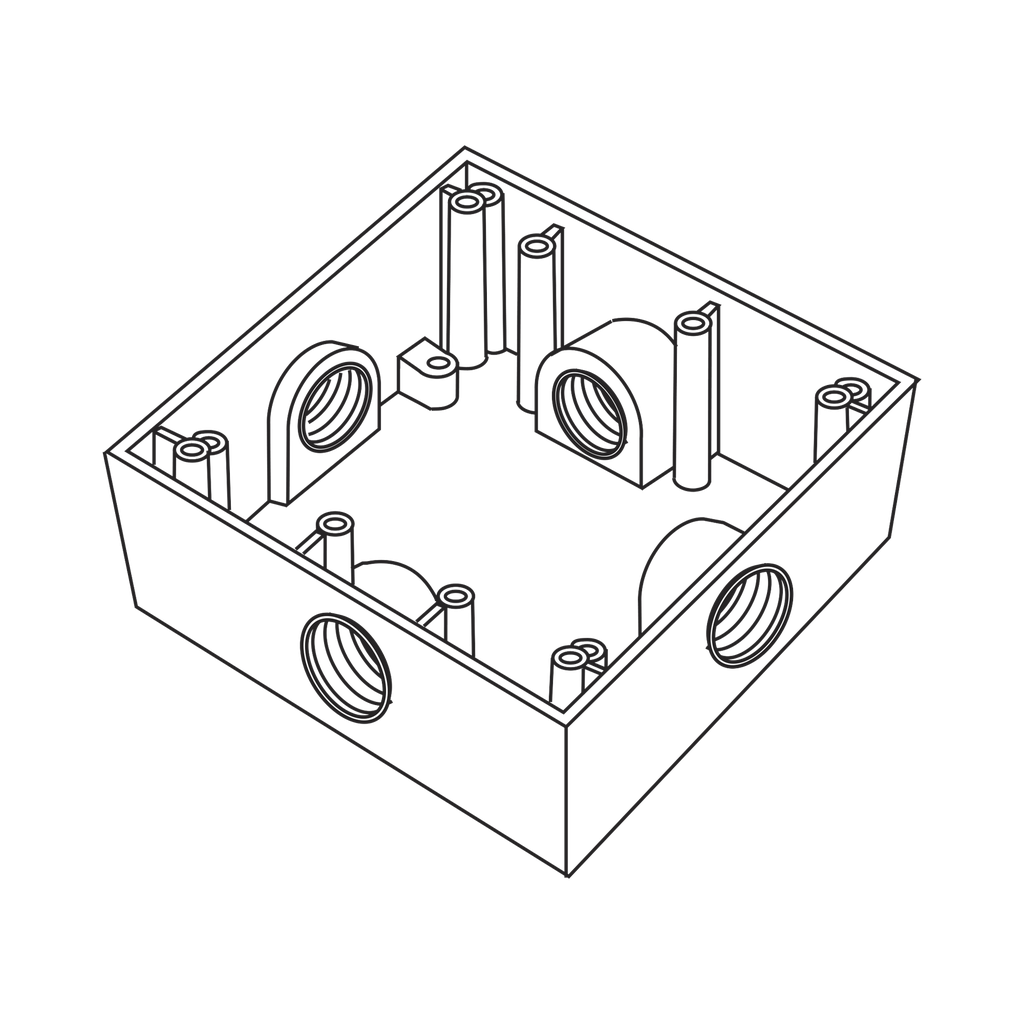 Caja Cuadrada de 3/4 (19.05 mm) a Prueba de Intemperie/ Cuenta con 4 bocas.