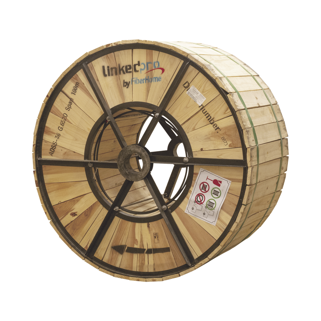 Carrete de 4 km de Fibra Óptica Aérea (ADSS) G.652D, Monomodo de 36 Hilos, Exterior, Span 100, Loose Tube