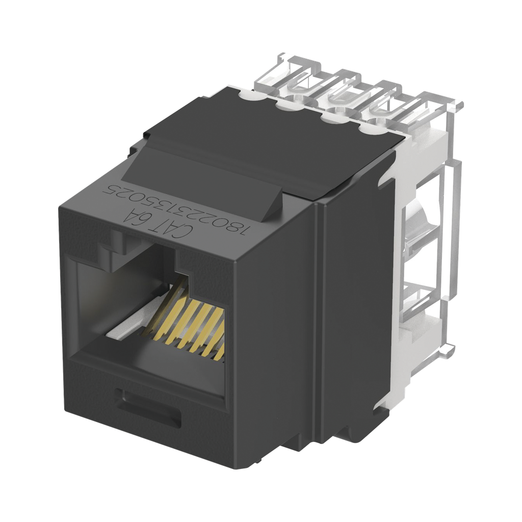 [NK6X88MBL] Conector Jack Estilo 110 (de Impacto), Tipo Keystone, Categoría 6A, de 8 posiciones y 8 cables, Color Negro