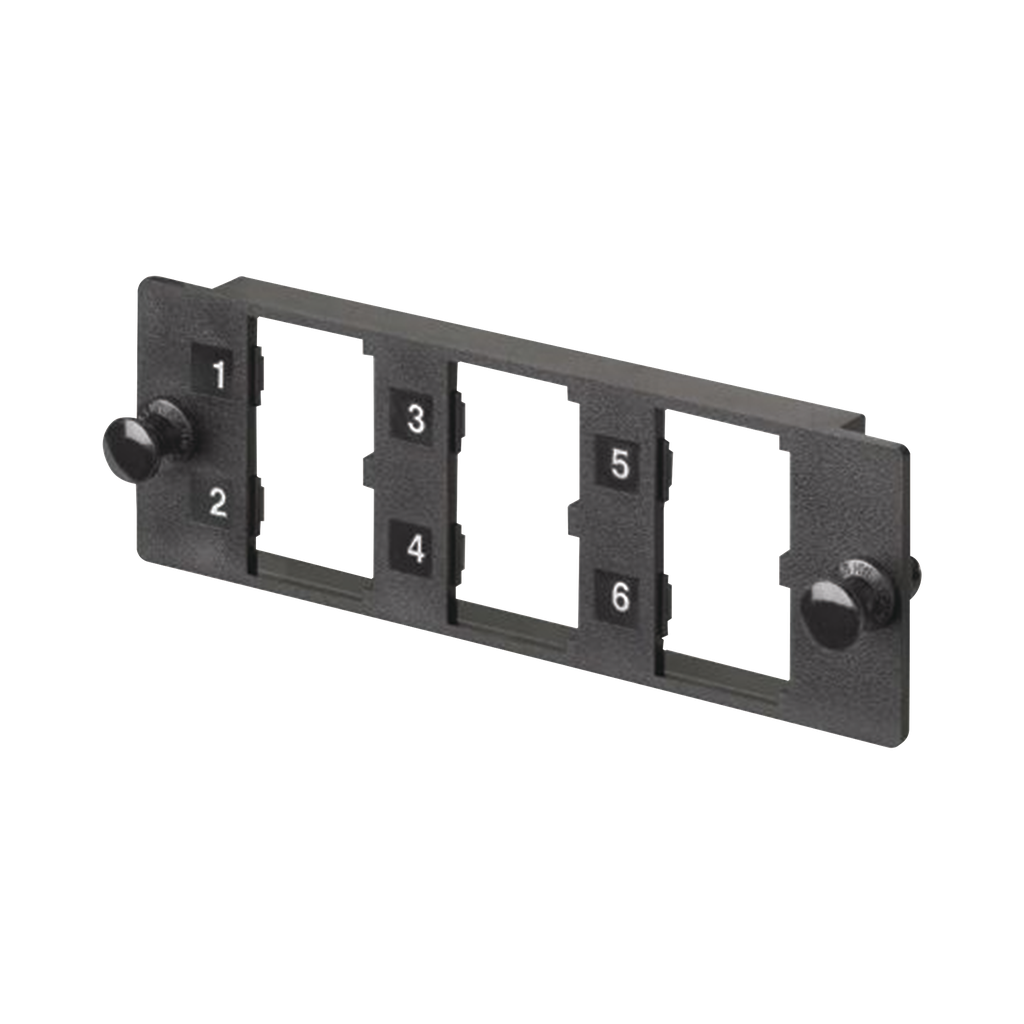 Placa Modular FAP de 6 Puertos Mini-Com, Acepta Módulos de Fibra Óptica, Cobre o Audio y Video, Color Negro