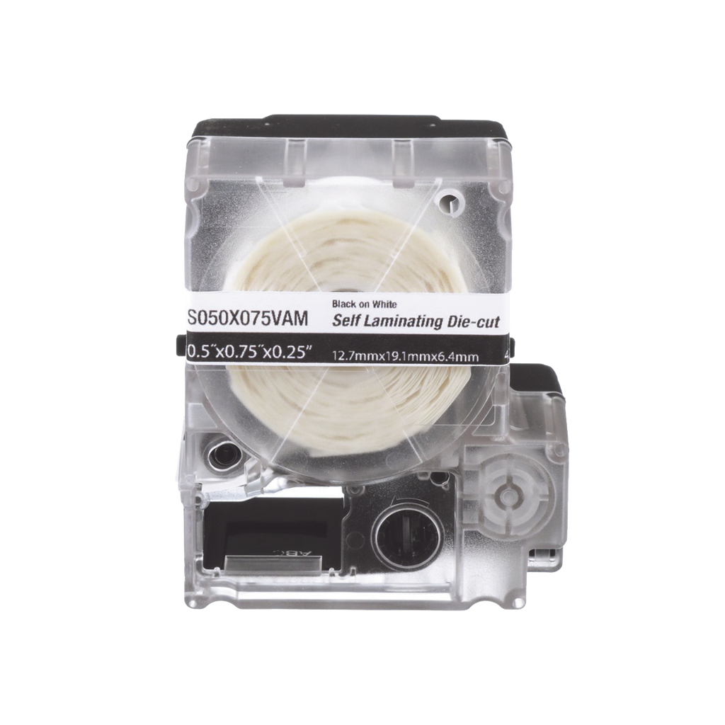 [S050X125VAM] Casete de 200 Etiquetas Autolaminadas de 12.7 x 31.8 mm, para Cables de 3.1 a 7 mm de Diámetro, Área de Impresión Color Blanco