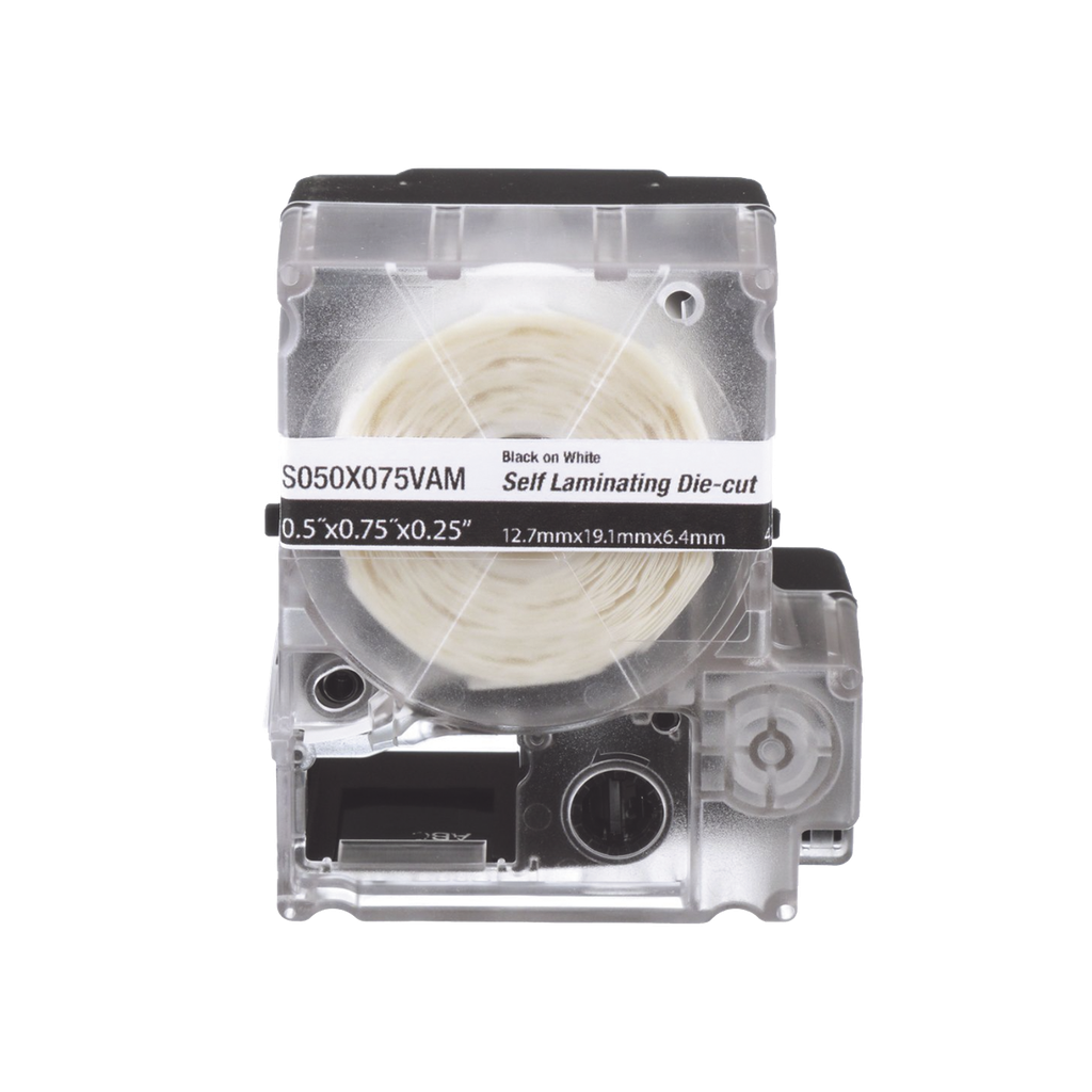 [S100X125VAM] Casete de 200 Etiquetas Autolaminadas de 25.4 x 38.1 mm, para Cables de 3.1 a 7 mm de Diámetro, Área de Impresión Color Blanco