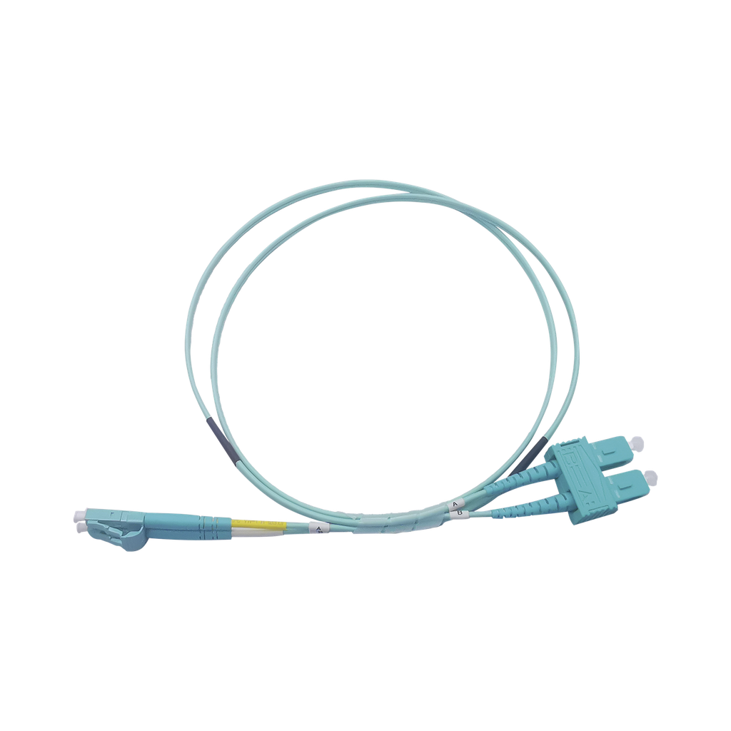 Jumper de Fibra Óptica Multimodo OM3 50/125 LC-SC OFNR (Riser), 2.0 mm, Dúplex, Aqua, 3 metros