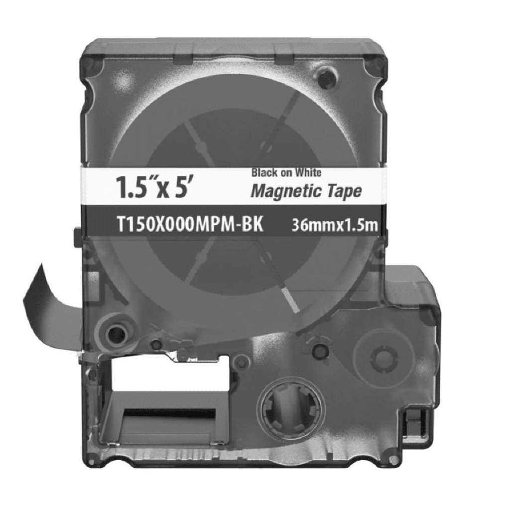 [T150X000MPM-BK] Casete de Etiquetas Magnéticas de Cinta Continua, Color Blanco Sobre Negro, Uso Interior, 36 mm (1.5 in) de Ancho x 1.5 Metros de Largo