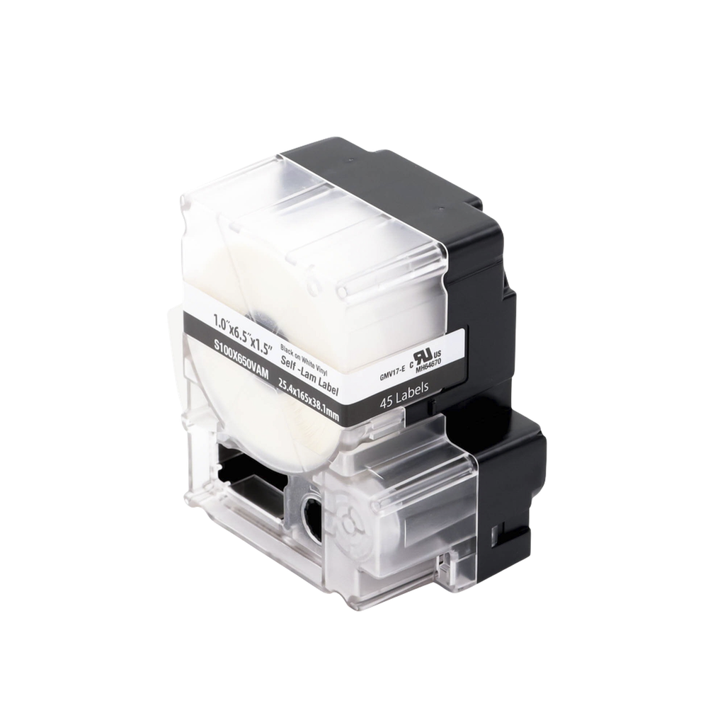 [S100X650VAM] Casete de 45 Etiquetas Autolaminadas de 25.4 x 165.1 mm, para Cables de 4 a 8.1 mm de Diámetro, Área de Impresión Color Blanco