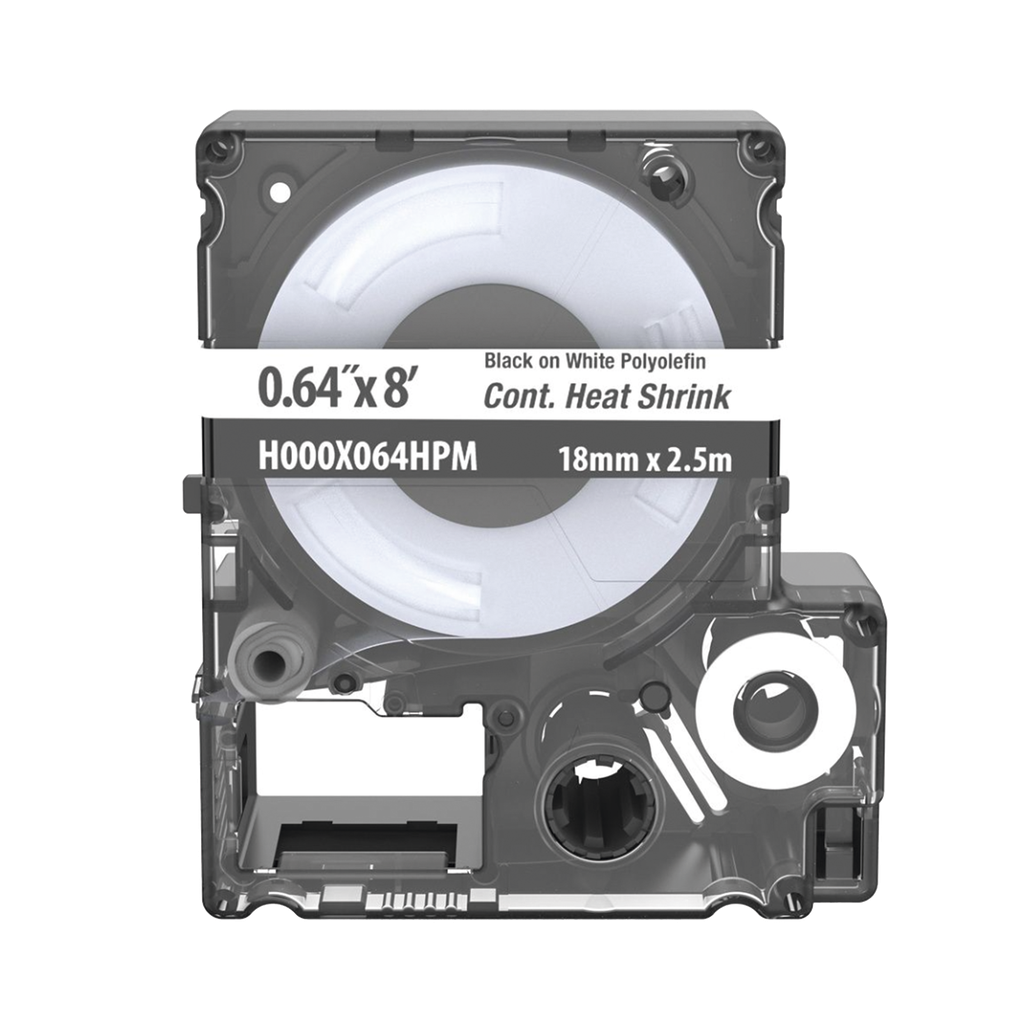 [H000X064HPM] Casete de Etiquetas de Poliolefina de Cinta Continua, Tubo Termocontráctil, 16.3 mm (0.64) de Ancho y 2.4 m (8) de largo, Para Cables de 5.3 a 10.9 mm (8 - 2 AWG) de Diámetro, Color Blanco