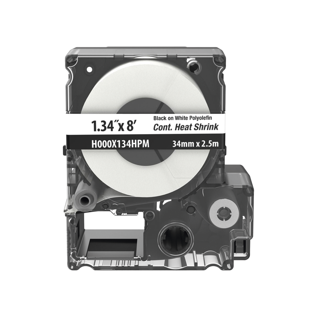 [H000X134HPM] Casete de Etiquetas de Poliolefina de Cinta Continua, Tubo Termocontráctil, 34 mm (1.4) de Ancho y 2.4 m (8) de largo, Para Cables de 11 a 17.27 mm (4 AWG-250 MCM) de Diámetro, Color Blanco