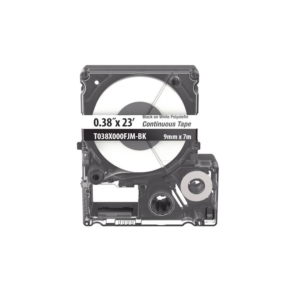 [T038X000FJM-BK] Casete de Etiquetas de Poliolefina de Cinta Continua, Color Negro Sobre Blanco, Uso Interior/Exterior, 9 mm de Ancho x 7 Metros de Largo